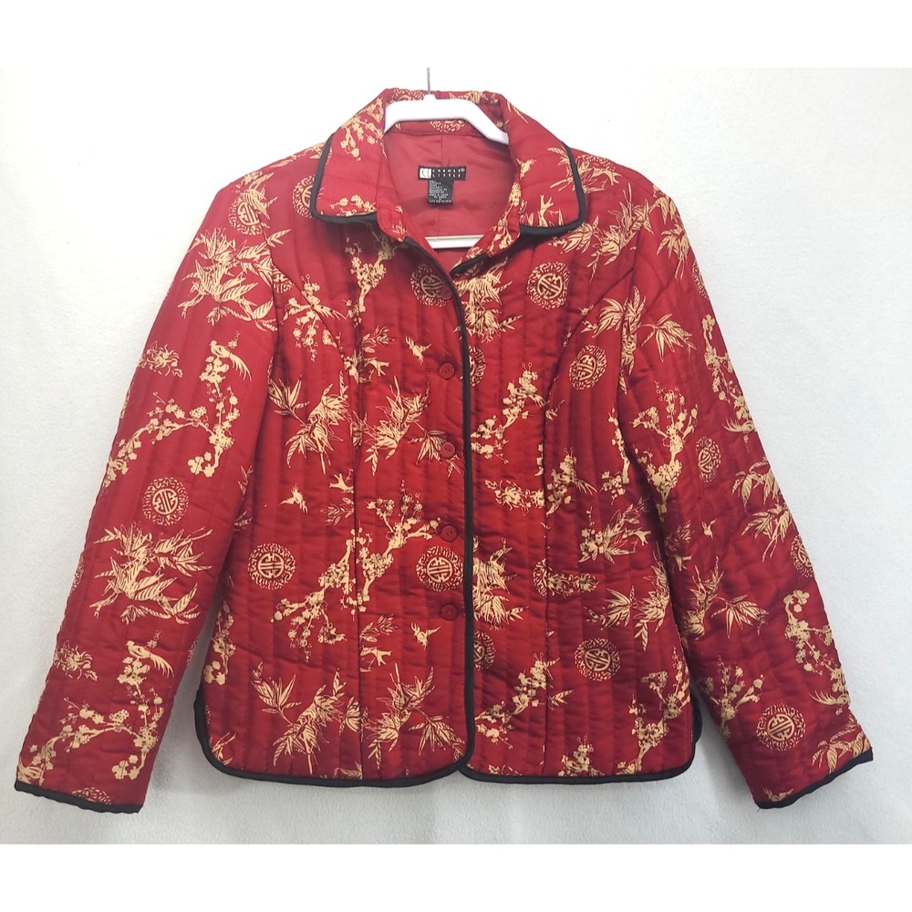 Vintage Carole Little Puffer Jacket Small 100% Silk Floral Boho Asian 90s Y2K R2